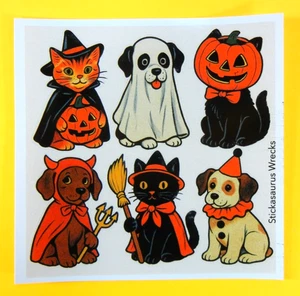 Halloween Costumed Animals Cats & Dogs Sticker Sheet - Picture 1 of 3