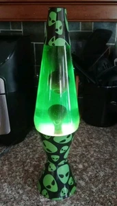 Lava Lamp Alien Abduction Base, Neon Green Liquid Black Lava 17" Tall, VG - Picture 1 of 10
