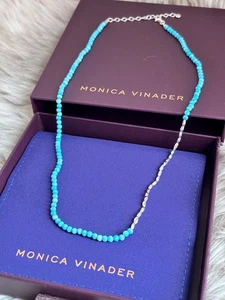MONICA VINADER π Nugget Gemstone Beaded Necklace Silver & Turquoise RRP Β£140 - Picture 1 of 11