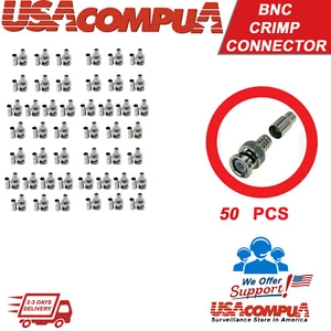 Crimp BNC Connectors Male RG59 Coax Coaxial For CCTV Camera 50 pcs - Picture 1 of 4