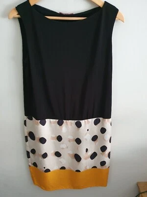 Vestido Max Mara Studio Shift Negro Chaleco Falda de Seda Mancha Negra y Amarilla Talla L  Foto 1 de 4
