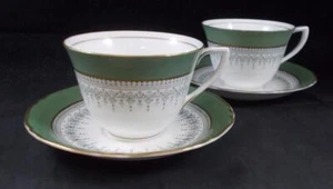 Royal Worcester Regency Green and Gray Group of 2 Cup and Saucer Sets Z2730 - Picture 1 of 6