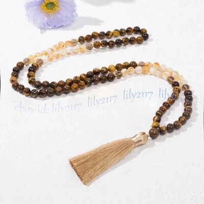 Natural Tiger's Eye Citrine 108 Prayer Beads Buddhist Mala Necklace Meditation - Image 1 of 4