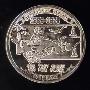 1974 Treasure State Oro Plata Montana Rare-999 Silver 1 Ounce Oz Art Round Coin - Picture 1 of 2