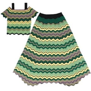 2 Piece Set Summer Holiday Outfits Women Suit Knit Skirt Crop Tops Striped Sets - Picture 1 of 7