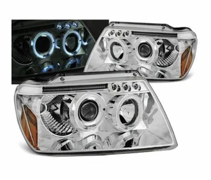 headlights for CHRYSLER JEEP GRAND CHEROKEE 1999 2000-2005 angel eyes chrome LHD - Picture 1 of 1
