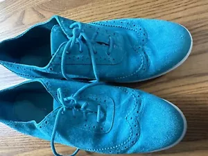 COLE HAAN Grand OS blue/teal suede Look - wingtip lace Oxford shoes 8B - Nice! - Picture 1 of 9
