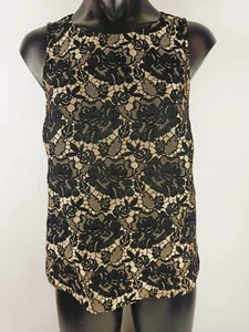 Tokito Size 10 Black & Soft Gold Brocade Sleeveless Top Plain Back Fitted VGC - Picture 1 of 12