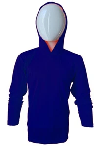 DRI-FIT Hoodie Long Sleeve T-Shirts, UPF 50+ Sun Protection Hooded Navy Blue - Picture 1 of 6