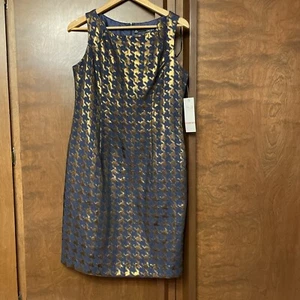 beautiful chetta b navy bronze metallic houndstooth sleeveless dress 10 nwt - Picture 1 of 14