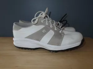 Boy's FootJoy Junior GJ White Gray Golf Shoes 45053 Lace-Up - Size 5 M - Used/GC - Picture 1 of 9