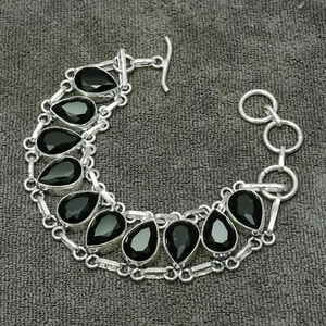 Black Onyx Gemstone 925 Sterling Silver Handmade Jewelry Bracelet 7-8" - Picture 1 of 8