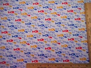 Quilt Fabric By Yard Blue Red Yellow Fish Blue Bubbles White Cotton Nautical - Picture 1 of 2