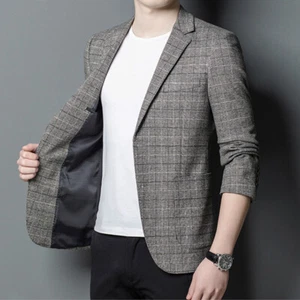 Vintage Style Mens Tweed Check Suit Blazer Jacket Coat Top Casual Smart Office - Picture 1 of 12