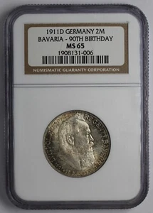 1911 D Germany Silver 2 Mark Bavaria 90th Birthday NGC MS 65 - Picture 1 of 5