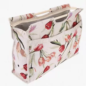 YarnBloom Travel Tote: Red Flower Knitting & Crochet Organizer with Wood Handle - Picture 1 of 6