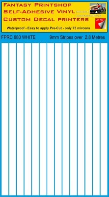 RC VINYL AUFKLEBER TRANSFER STREIFEN FUTTER VORGESCHNITTEN FPRC680 WEISS MATT 9mm - Bild 1 von 3