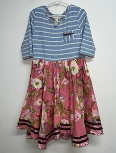 Matilda Jane Dress Girls Size 8 Enchanted Garden Double The Color Floral Stripes - Picture 1 of 8