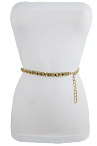Women Gold Metal Chain Mesh Bling Jumpsuit Belt Thin Waistband Pant Loop XL XXL - Picture 1 of 12