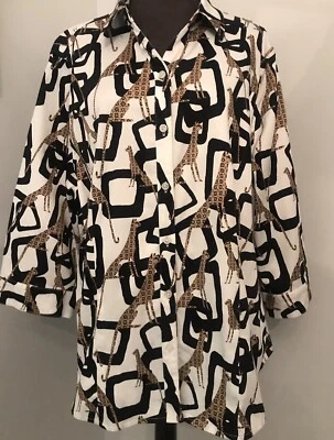 Chico's Whimsical Cheetah Shirt, Size 3, Cream Geo Animal Print,Bracelet Sleeves - Image 1 of 4