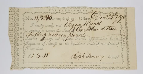 12-24-1790 Ralph Pomeroy Connecticut Interest Certificate 3s11p Item #35196F Cover