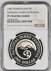 1987 NEW ZEALAND SILVER 1 DOLLAR NATIONAL PARKS CENTENNIAL - NGC PF 70 UC - Picture 1 of 4