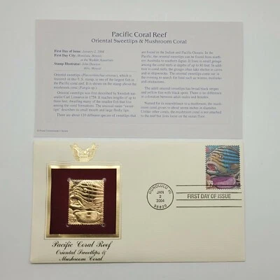 9 estampillas de oro Pacific Coral Reef 22kt primer día emisión 37 centavos 2 de enero de 2004. STP53 Foto 1 de 4