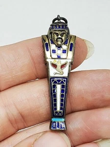 Antique Sterling Enamel Mummy Sarcophagus Propelling Mechanical Pencil Charm - Picture 1 of 12