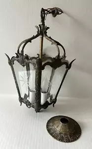 Vtg Gilt Brass Baroque Ceiling Hanging Pendant Lantern Birdcage Light 5 Panel - Picture 1 of 9