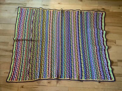 Manta afgana de colección Crochet Zig Zag Scrapghan Granny arco iris psicodélico Foto 1 de 4