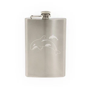 Marine Life Biology - Orca Killer Whales Jumping - Frasco grabado de 8 oz - Imagen 1 de 2