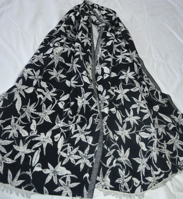 VERMONT COUNTRY STORE SCARF WRAP SHAWL Black Gray SOFT KNIT CASHMERE? 22"X74" VG - Image 1 of 4