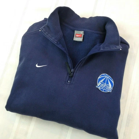 NIKE TULSA BASKETBALL Graphic 1/4 Zip Mock Neck Blue Pullover Sweatshirt Men's L Cover
