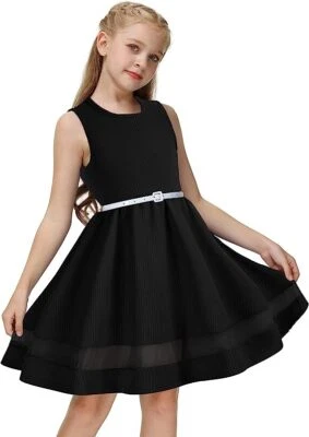 Niñas Princesa Negro Sin Mangas Línea A Audrey Estilo Fiesta Baile de graduación Vestido Edad 14 Años Foto 1 de 3