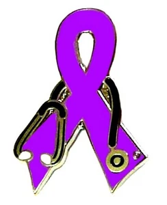 Lavender Awareness Ribbon Pin Tac Stethoscope Medical Nursing Cancer Cause New - Picture 1 of 4