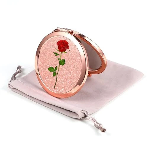 Compact Mirror Dynippy Round Rose Gold 2 x 1x Magnification Makeup Mirror for