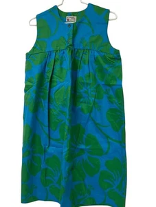 Abito Pomare Tahiti blu verde tubino floreale hawaiano Aloha tiki vintage medio - Foto 1 di 7
