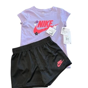 NWT Nike Girls Size 6 2-Piece Floral Outfit Set Purple Casual Wear - Picture 1 of 8