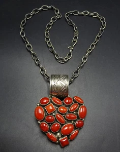 COLGANTE CORAZÓN CORAL ROJO MED ROJO PLATA ESTERLINA NAVAJO de colección con cadena FEDERICO 23" - Imagen 1 de 23