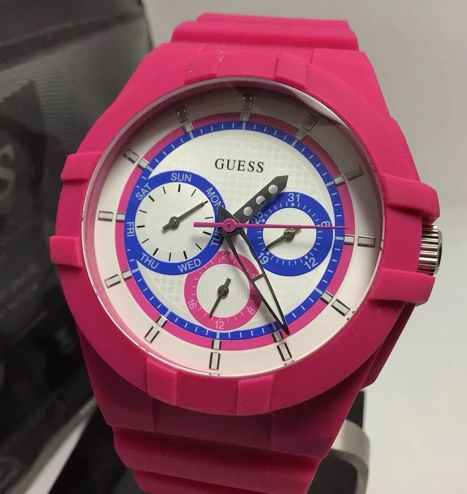 GUESS Womens Quartz Silicone Rubber Casual Chrono Watch Pink Model U0942L3