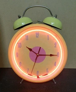 RetroT.D.E.Twin Bell Analog Wecker mit Neon Nitlicht GELB/orange-rot NEON - Bild 1 von 8
