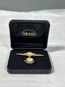 Women's Gold Tone Brooch Monet Watch, Swiss Movement, Stainless Steel A - Picture 1 of 6