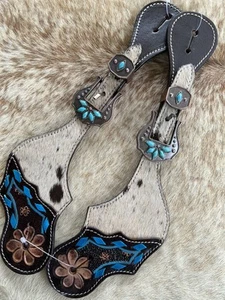 Ladies Pair Genuine Hair On Cowhide Leather Western Spur Straps - Picture 1 of 7