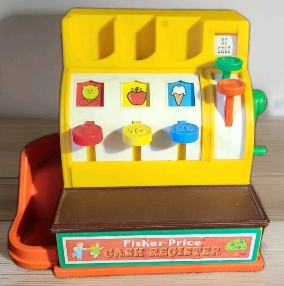 Caja registradora Fisher Price 926 1974 vintage juguete hecho en EE. UU. botones de campana funcionando Foto 1 de 4
