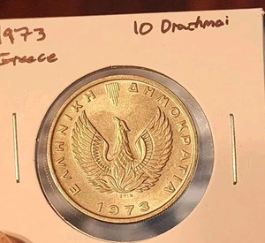 1973 GREECE 10 Drachmai, PEGASUS & Rising Phoenix, Greek military junta coin - Picture 1 of 2