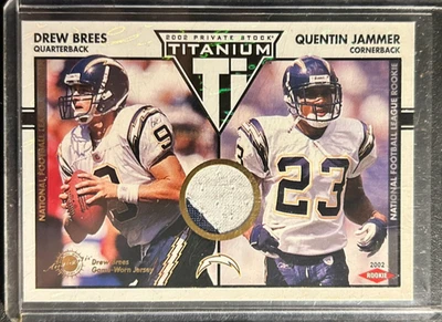 Camiseta deportiva con tarjeta de novato Drew Brees 2 Clr PATCH Jammer RC #/500 Pacific Titanium 2002 Foto 1 de 2