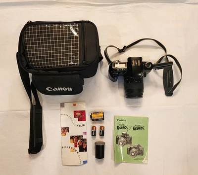Canon EOS Rebel Xs 35mm SLR Film Camera with 35-80mm II zoom lens, bag & film - Image 1 of 4