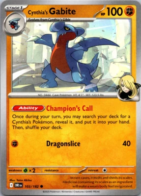 Cynthia's Gabite Common SV10: Destined Rivals 103/182 NM - Image 1 of 2