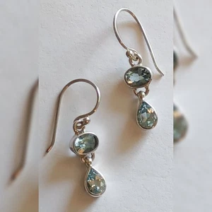 Vintage Sterling Silver 925 Sky Blue Topaz Teardrop Dangle Pierced Earrings AC - Picture 1 of 4