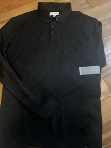 Geoffrey Beene Knit Polo Sweater Mens Medium Black Long Sleeve 1/4 Buttons Colla - Picture 1 of 7